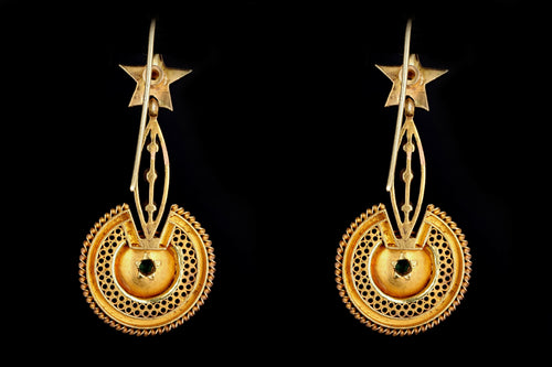 Victorian 18K Yellow Gold Emerald & Pearl Drop Earrings - Queen May