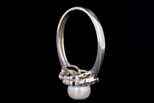 Modern 14K White Gold 6.85mm Pearl & Diamond Ring - Queen May
