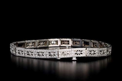 Art Deco 14K White Gold .10 Carat Old European Diamond & Synthetic Sapphire Bracelet - Queen May