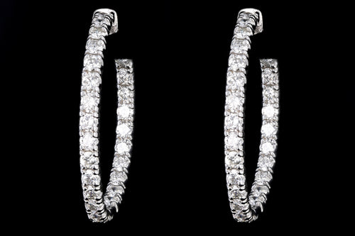 New 14K White Gold 4.31 Carat Total Weight Round Brilliant Diamond Hoop Earrings - Queen May