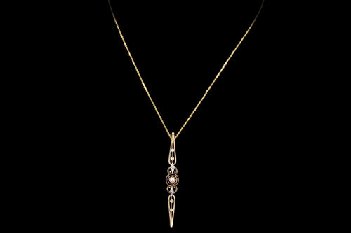 Victorian 18K Yellow Gold Cultured Pearl, Synthetic Sapphire, & Diamond Bar Pin Conversion Pendant Necklace - Queen May