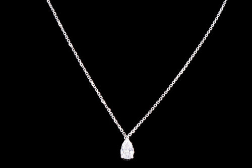 Modern Platinum .53 Carat Pear Cut Diamond Pendant Necklace - Queen May