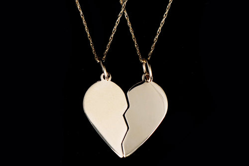 New 14K Yellow Gold Split Heart Friendship Pendant Necklace Set - Queen May