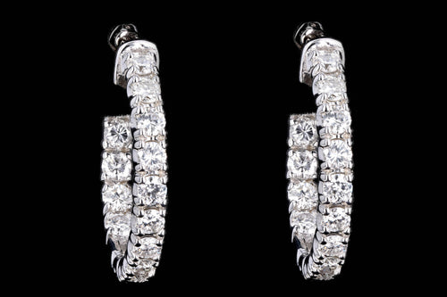 New 14K White Gold 2.59 Carat Round Brilliant Diamond Hoop Earrings - Queen May