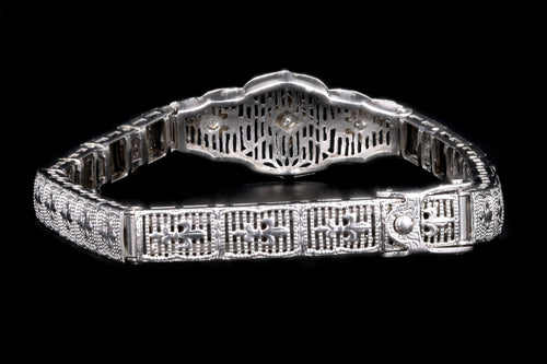 Art Deco 10K White Gold Old European Cut Diamond Bracelet - Queen May