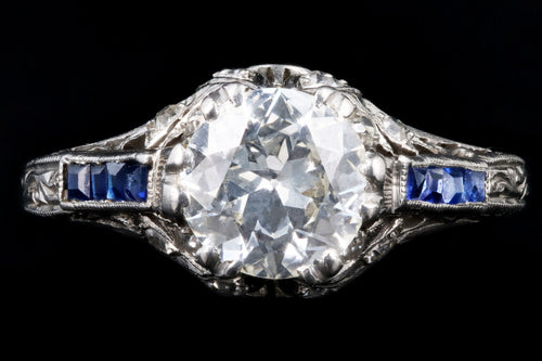 Art Deco Platinum 1.25 Carat Old European Cut Diamond & Synthetic Sapphire Engagement Ring - Queen May