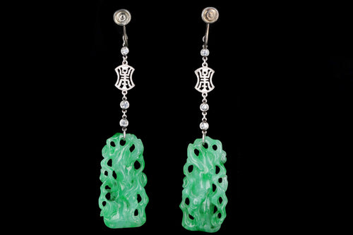 Marsh & Co. Art Deco Platinum Jadeite And Diamond Earrings - Queen May