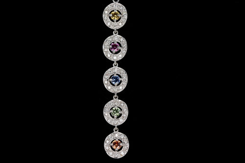 Modern 18K White Gold Multi Color Sapphire & Diamond Pendant Necklace - Queen May