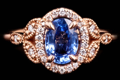 New 18K Rose Gold 1.21 Oval Cut Sri Lanka Sapphire & Diamond Ring GIA Certified - Queen May