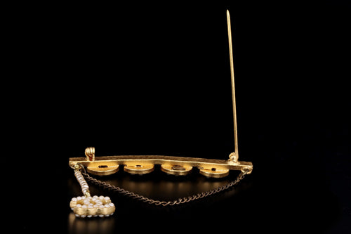 Modern Chanel "COCO" Pearl A Gold Bar Brooch  with Chain and Charm - Queen May