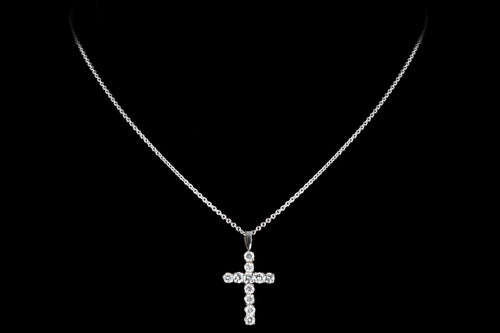 Modern 18K White Gold 1 CTW Round Brilliant Cut Diamond Cross Pendant Necklace - Queen May