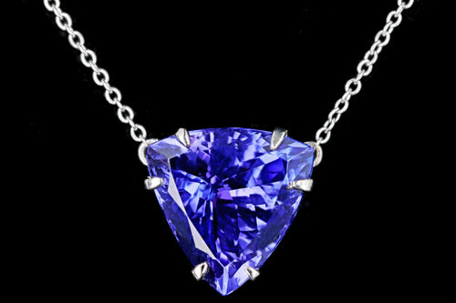 18K White Gold 7.93 Carat Tanzanite & Diamond Pendant Necklace - Queen May
