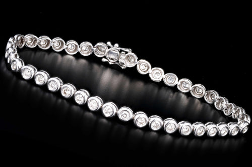 Modern 14K White Gold 3 Carat Round Brilliant Cut Diamond Bezel Tennis Bracelet - Queen May