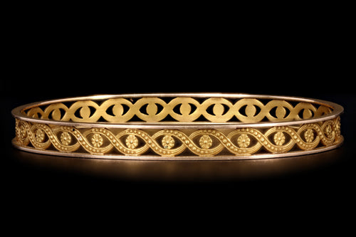 Etruscan Revival 12K Yellow Gold Bangle - Queen May