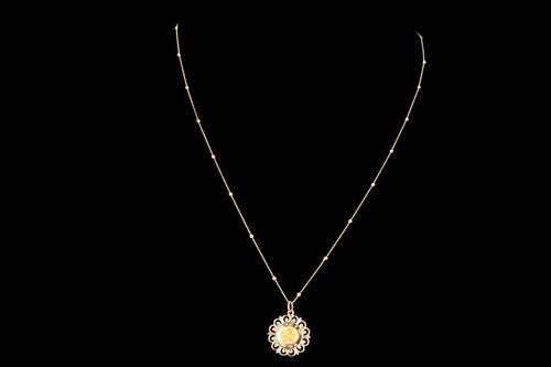 New 14K Yellow Gold Sacred Heart of Mary Medal Pendant Necklace - Queen May