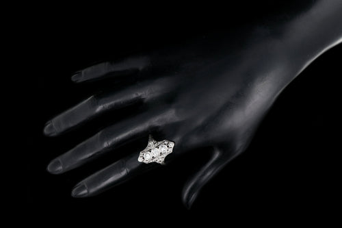 Art Deco Platinum Diamond Three Stone Shield Ring - Queen May