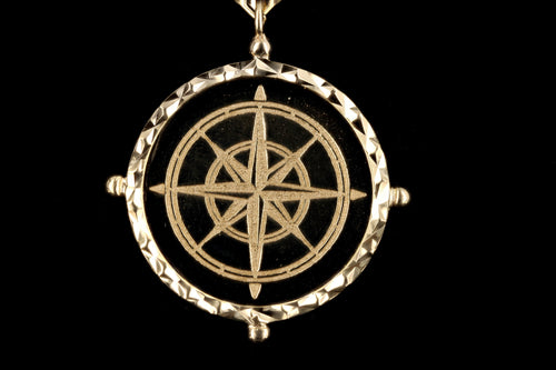 New 14K Yellow Gold Compass Medallion Pendant Paperclip Necklace - Queen May