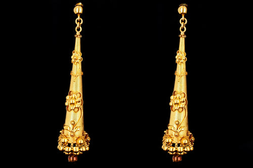 Victorian 18K Yellow Gold Floral Drop Earrings - Queen May