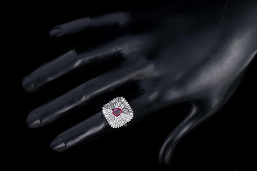 Retro 14K White Gold .60 Carat Natural Pink Sapphire and Baguette Cut Diamond Ring - Queen May