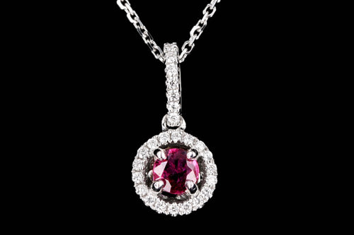 Modern 14K White Gold .30 Carat Natural Pink Sapphire & Diamond Pendant Necklace - Queen May