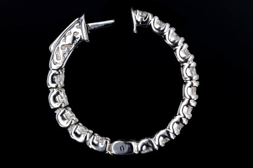New 14K White Gold 2.59 Carat Round Brilliant Diamond Hoop Earrings - Queen May