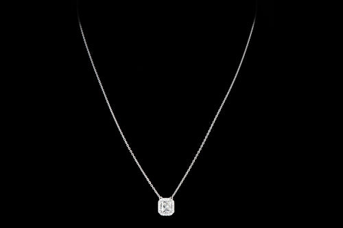 New 14K White Gold 1.06 Carat Radiant Cut Halo Necklace GIA Certified - Queen May