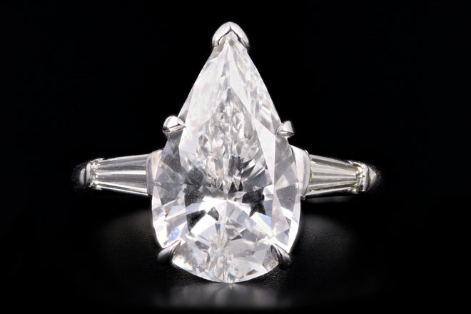 New Platinum 3.68 CTR Pear Cut Diamond Engagement Ring GIA Certified - Queen May