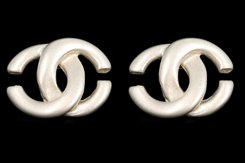 Chanel 2001 Brushed Metal Logo Stud Earrings - Queen May