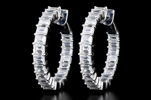 18K White Gold 5.11 Carat Total Weight Baguette Diamond Inside Out Hoop Earrings - Queen May