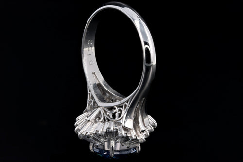 Retro Platinum 2.17 Carat Natural Sapphire & Tapered Baguette Diamond Ring - Queen May