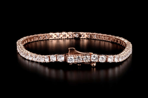 New 14K Rose Gold 4.57 Carat Round Brilliant Cut Diamond Tennis Bracelet - Queen May