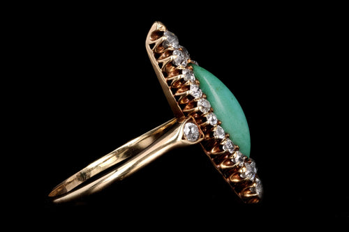 Victorian 14K Rose Gold Turquoise and Diamond Navette Ring - Queen May