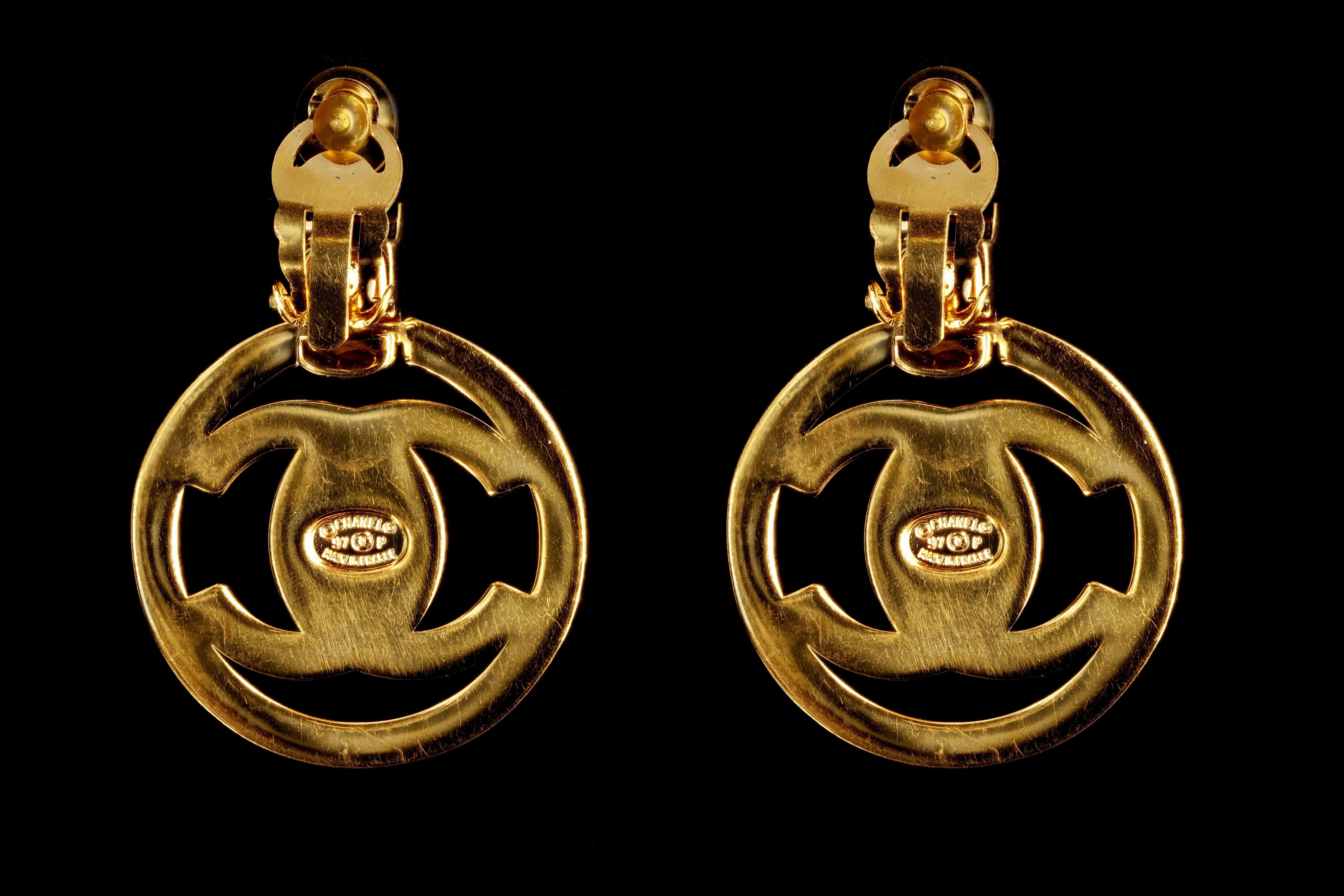 Vintage Chanel Gold Plated Doorknocker Large Clip On Earrings