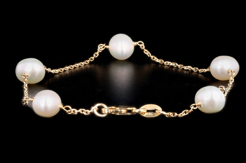14K Yellow Gold Freshwater Cultured Pearl Station Bracelet - Queen May