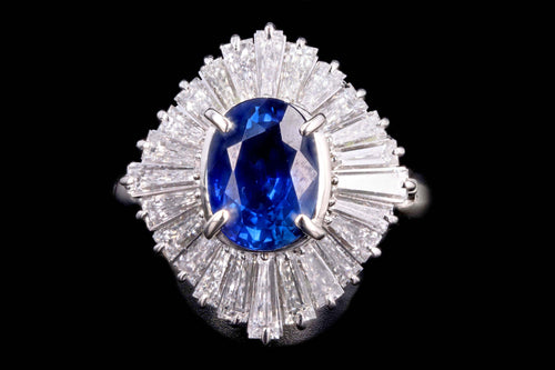 Retro Platinum 1.62 Carat Oval Natural Sapphire & Diamond Ring - Queen May