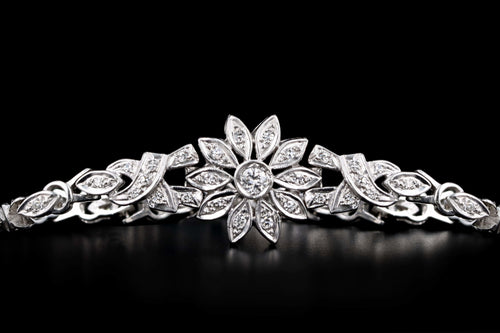 Retro 14K White Gold .30 Carat Diamond Flower Bracelet - Queen May
