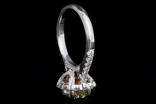 Modern 18K White Gold 2.01 Carat Fancy Yellow Cushion Cut Diamond Halo Engagement Ring GIA Certified - Queen May
