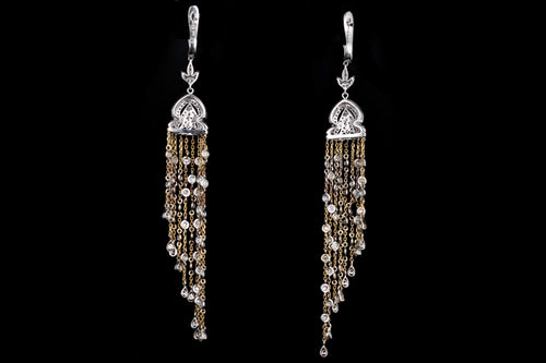 Modern 14K White and Yellow Gold 3 Carats in Total Round Diamond Dangle Earrings - Queen May