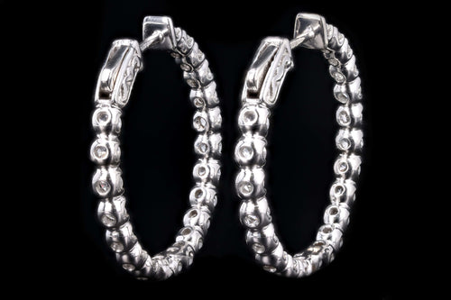 New 14K White Gold 4.0 Carat Round Brilliant Cut Diamond Hoop Earrings - Queen May