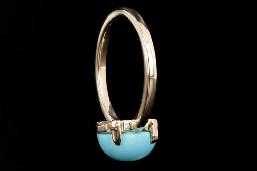 New 14K Yellow Gold 3 Carat Oval Cabochon Cut Turquoise Ring - Queen May