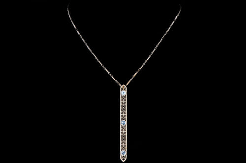 Art Deco 14K & Platinum .75 Carat Natural No Heat Natural Sapphire Bar Pin Conversion Necklace - Queen May