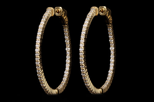 New 14K Yellow Gold 0.93 Carat Total Weight Round Brilliant Diamond Inside-Outside Hoop Earrings - Queen May