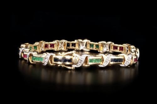 Modern 14K Yellow Gold Multi Gemstone & Diamond Bracelet - Queen May