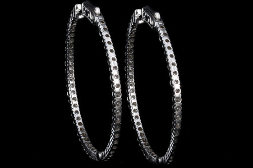 New 14K White Gold 2.03 Carat Round Brilliant Diamond Inside-Outside Hoop Earrings - Queen May