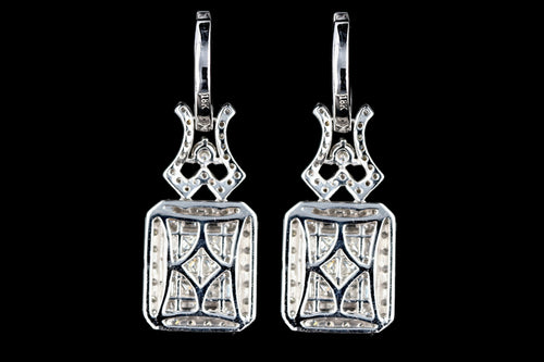 New 18K White Gold 4.44 Carats Princess, Baguette, and Round Cut Diamond Earrings - Queen May