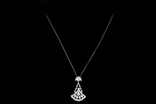 Modern 14K White Gold .35 Total Carat Weight Round Diamonds Drop Pendant Necklace - Queen May
