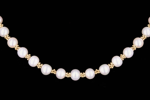 Modern 14K Yellow Gold Pearl Necklace - Queen May