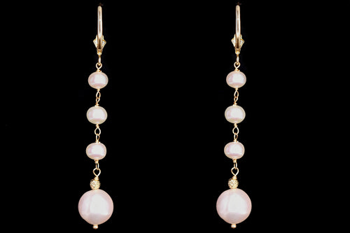 New 14K Yellow Gold Freshwater Cultured Pearl Drop Earrings - Queen May