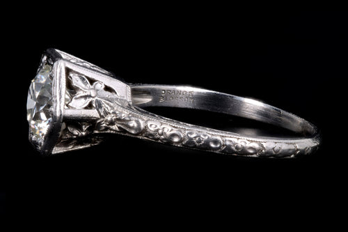 Art Deco Platinum 1.0 Carat Old European Cut Diamond Orange Blossom Engagement Ring - Queen May