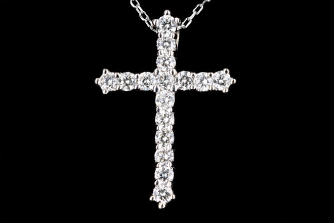 New 14K Gold .50 Carat Round Brilliant Diamond Cross Pendant Necklace - Queen May